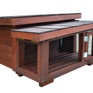 Kvalitný zateplený domček pre 1 – 3 mačky DARLING Extra so šikmou strechou so sklonom do strany a krytou uzavretou terasou s dvierkami. Na fotografii v odtieni MAHAGÓN (nižšie si môžete vybrať iný), hnedá krytina (ilustračné - nižšie si môžete priobjednať a vybrať farbu a tvar).