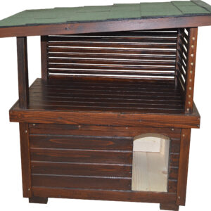 Kvalitný poschodový zateplený domček pre 1 – 3 mačky MELODY s krytou terasou. Na fotografii v odtieni PÍNIA (nižšie si môžete vybrať iný), hnedá krytina (ilustračné - nižšie si môžete priobjednať a vybrať farbu a tvar).