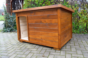 Psia búda SPOT so šikmou strechou v odtieni dub #4