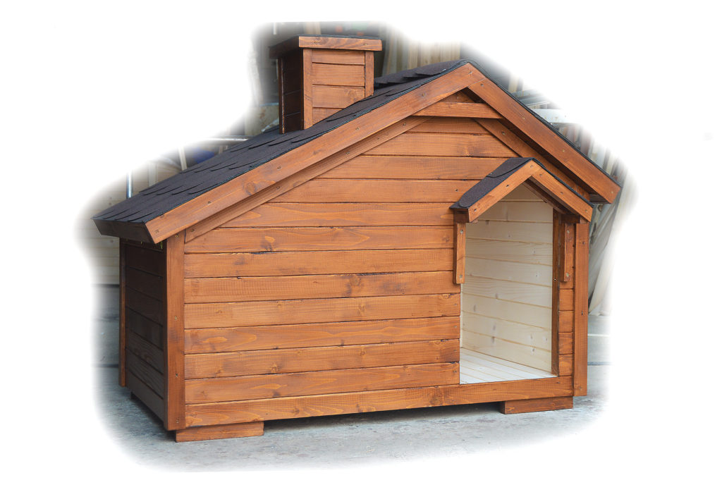 Psia búda ARMANNI s áčkovou strechou, komínom a strieškou nad vchodom #2