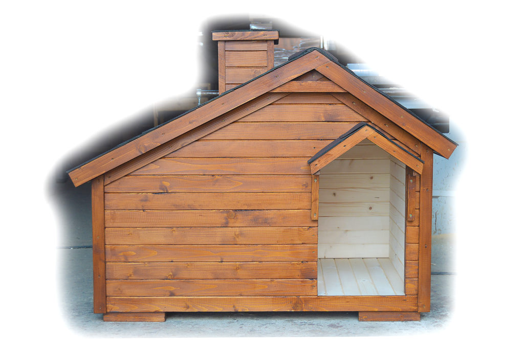 Psia búda ARMANNI s áčkovou strechou, komínom a strieškou nad vchodom #3